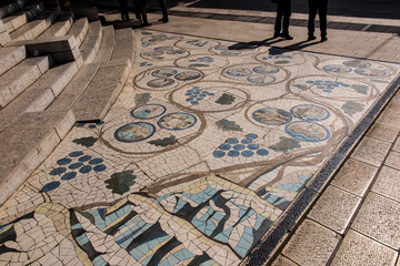 Mosaic in front of the church on the Mount of Beatitudes