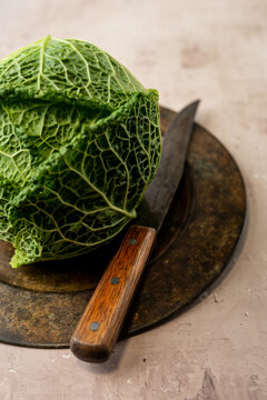 Savoy cabbage on vintage plate
