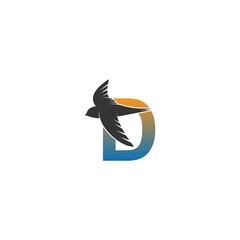 Letter D logo with swift bird icon design vector