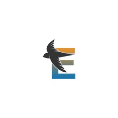 Letter E logo with swift bird icon design vector