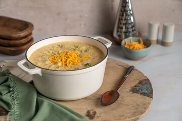 Broccoli and cheese soup in dutch oven