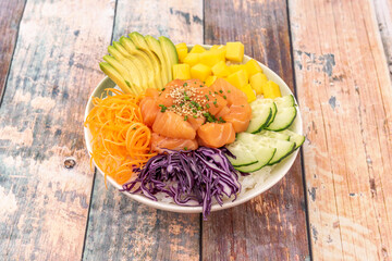 Salmon poke bowl with mango