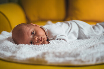 Adorable baby boy lying on his stomach