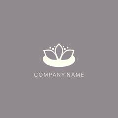 Simple, minimalistic, stylized lotus flower symbol or logo, composed of several elements. Made with a contour line and spot