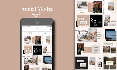 Social Media Puzzle Template Pack for creature your unique content. Modern ultra endless design banner, screen. app editorial service. Mockup for personal blog. Endless square puzzle for promotion. ad