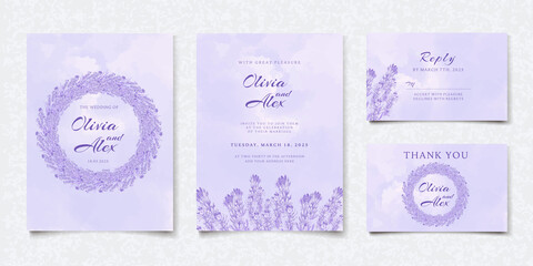 Watercolor purple floral wedding invitation card - obrazy, fototapety, plakaty