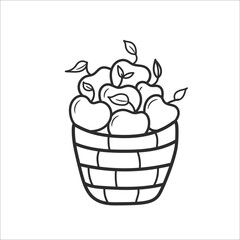 Wicker basket with apples. Harvesting a fresh crop. Vector and illustration on a white background.