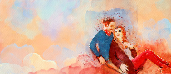 Together. Watercolor love concept