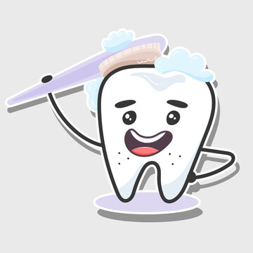 dental art. Tooth and toothbrush sticker. oral hygiene concept