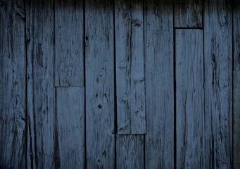 Old blue wood background with aged boards lined up. Wooden floor planks with grain and texture.