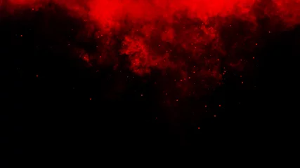 Poster Abstract Red smoke steam moves on a black background . The concept of aromatherapy. Fog overlays texture. © Victor