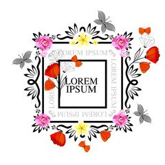 A square vintage frame of flowers. Vector illustration