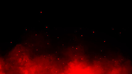 Abstract Red smoke steam moves on a black background . The concept of aromatherapy. Fog overlays texture. © Victor