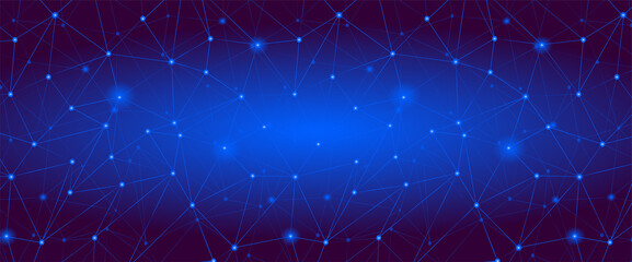 Dark Blue polygonal network grid cover in abstract style. Modern Technology line background, wallpaper. Triangle low poly concept design. Digital data vector structure. Science, tech backdrop