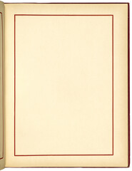 Old blank album page with a red border, circa 1889, isolated on white.