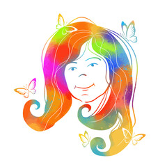 The face of a nice little multicolored girl. Vector illustration