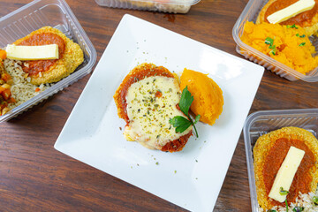 Healthy foods, full of vegetables and delicious flavors presented in white plate with colorful background