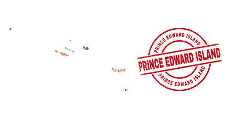 Azores Islands map mosaic and rubber Prince Edward Island red round stamp imitation. Prince Edward Island badge uses vector lines and arcs. Azores Islands map mosaic includes helmets, homes, lamps,