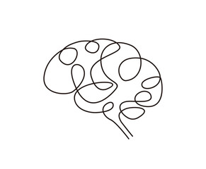 Continuous one line drawing of brain. Human brain single line design. Hand drawn minimalism style.