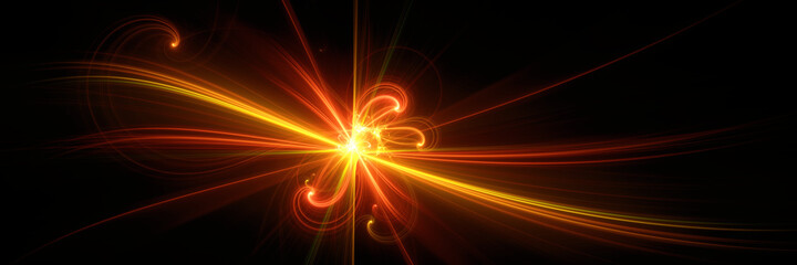 Abstract background, smooth multicolored lines on a black background.