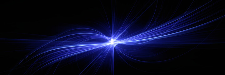 Abstract background, smooth multicolored lines on a black background.