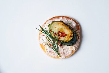 Pancake with zucchini, curd cheese and herbs.