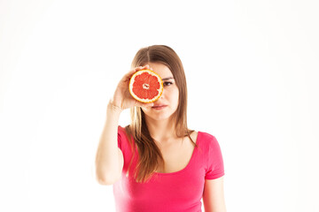 young girl woman beauty with healthy juice grapefruit