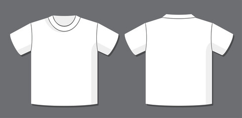 T-Shirt Template with Front and Back View of the Unisex Garment Design - White and Light Grey Elements on Dark Grey Background - Flat Graphic Style.