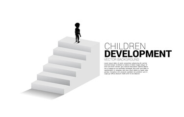 Silhouette of boy standing on top of stair. Concept of people ready to up level of career and business.