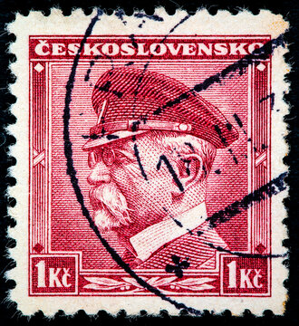 stamp printed in the Czechoslovakia shows the first president of Czechoslovakia Thomas Masaryk