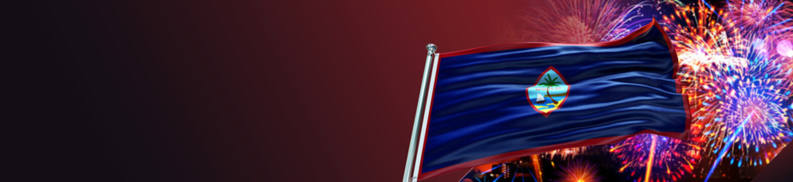 Guam Flag with Fireworks Celebration and large Gradient Single Flag 