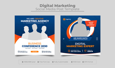 Digital marketing agency social media post and web banner template, Business conference social media post and web banner template, digital marketing instagram post template