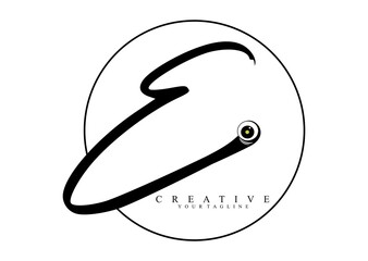 Signature Circle in the form of Letter E which is black white colored. logotype with eye ornament