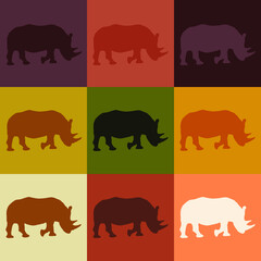 rhino in different colors on different backgrounds[