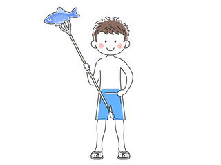 素潜り漁をする人のイラスト