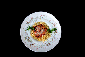 Pasta and noodles with sauce and designed