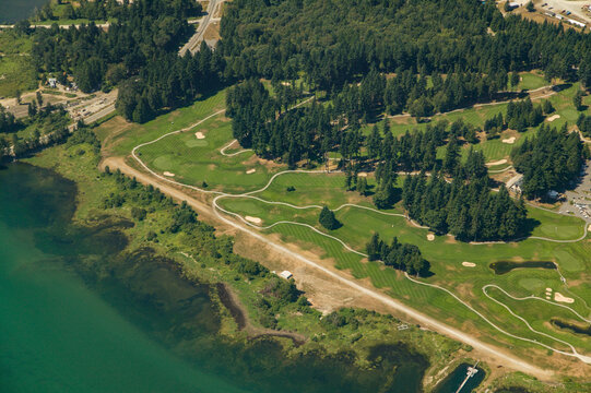 Stock Aerial Photo of Rowenas Golf Course and Landing Strip British Columbia, Canada