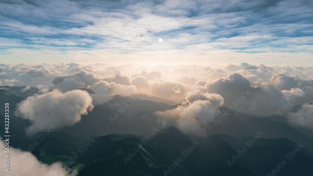 Wall mural view of clouds over the mountains from a cockpit of a plane