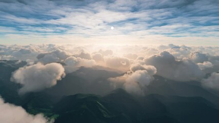 View of clouds over the mountains from a cockpit of a plane - Powered by Adobe