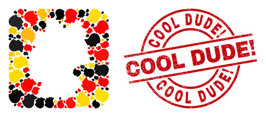 German map mosaic in German flag official colors - red, yellow, black, and grunge Cool Dude! red circle stamp. Cool Dude! stamp uses vector lines and arcs.