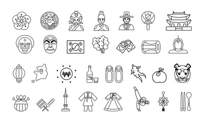 Isolated set of traditional korean object icon