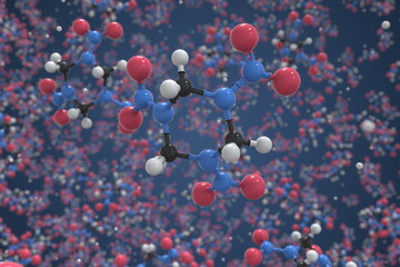 Molecule of cyclonite, ball-and-stick molecular model. Scientific 3d rendering