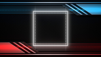 Sci Fy Neon Glowing Lamps On Dark Perforated Wall. Abstract Technology Background. 3D Rendering.