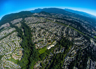 Stock aerial photo of Port Moody Heritage Mountain, BC, Canada