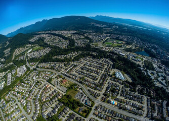Stock aerial photo of Port Moody Heritage Mountain, BC, Canada