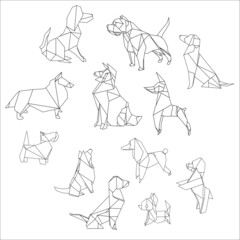 origami geometric dogs: logo, icon, print