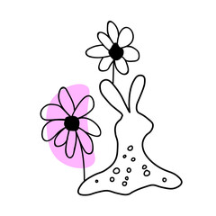 snails: illustration, one line, flowers