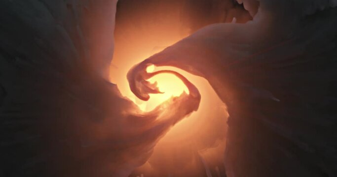 Swirling storm and smoke, global warming or environment disaster background. smoke twisting toward the center of screen. turbulent storm and clouds with bright orange sun. 3D rendering