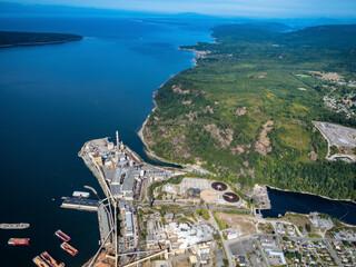 Stock aerial photo of Powell River Mill  BC, Canada