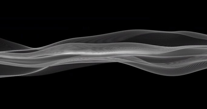 An abstract animation with a flowing ribbon or fabric element over a black background